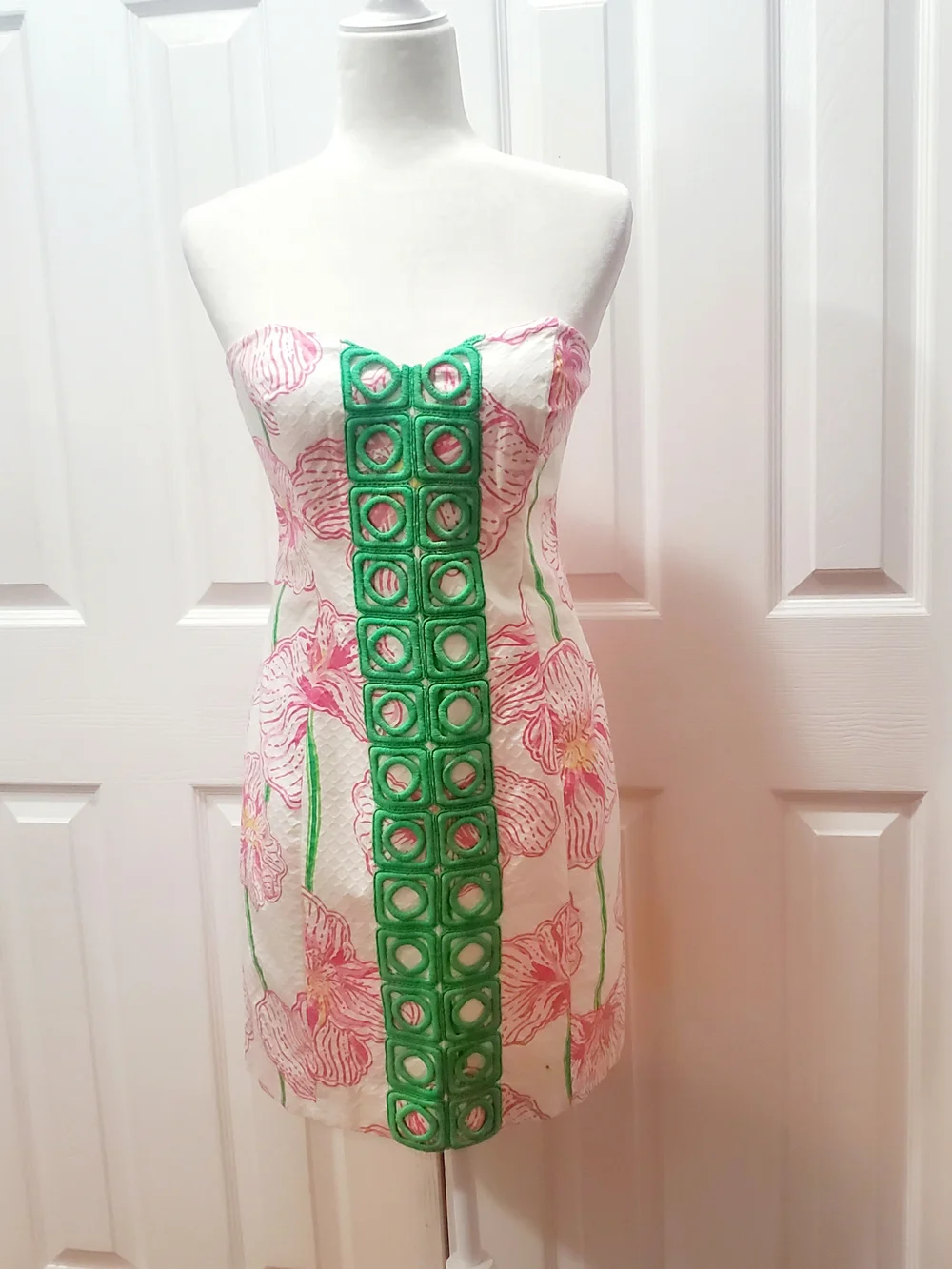 Lilly Pulitzer Inspired Strapless Floral Mini Dress Size 6 Pink Green Resortwear - Picture 11 of 14